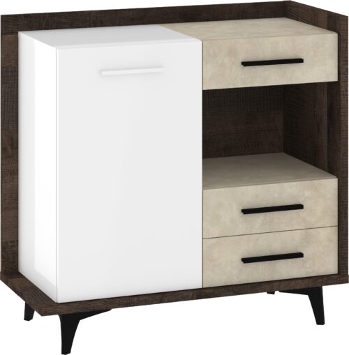 DOX 01 baldai, komoda, svetainės spintelė, ąžuolas, granada, balta, granada