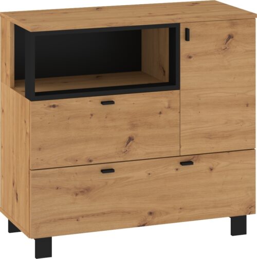 GAVES 01 baldų komoda su kojelėmis svetainei, ąžuolo spalvos juodas