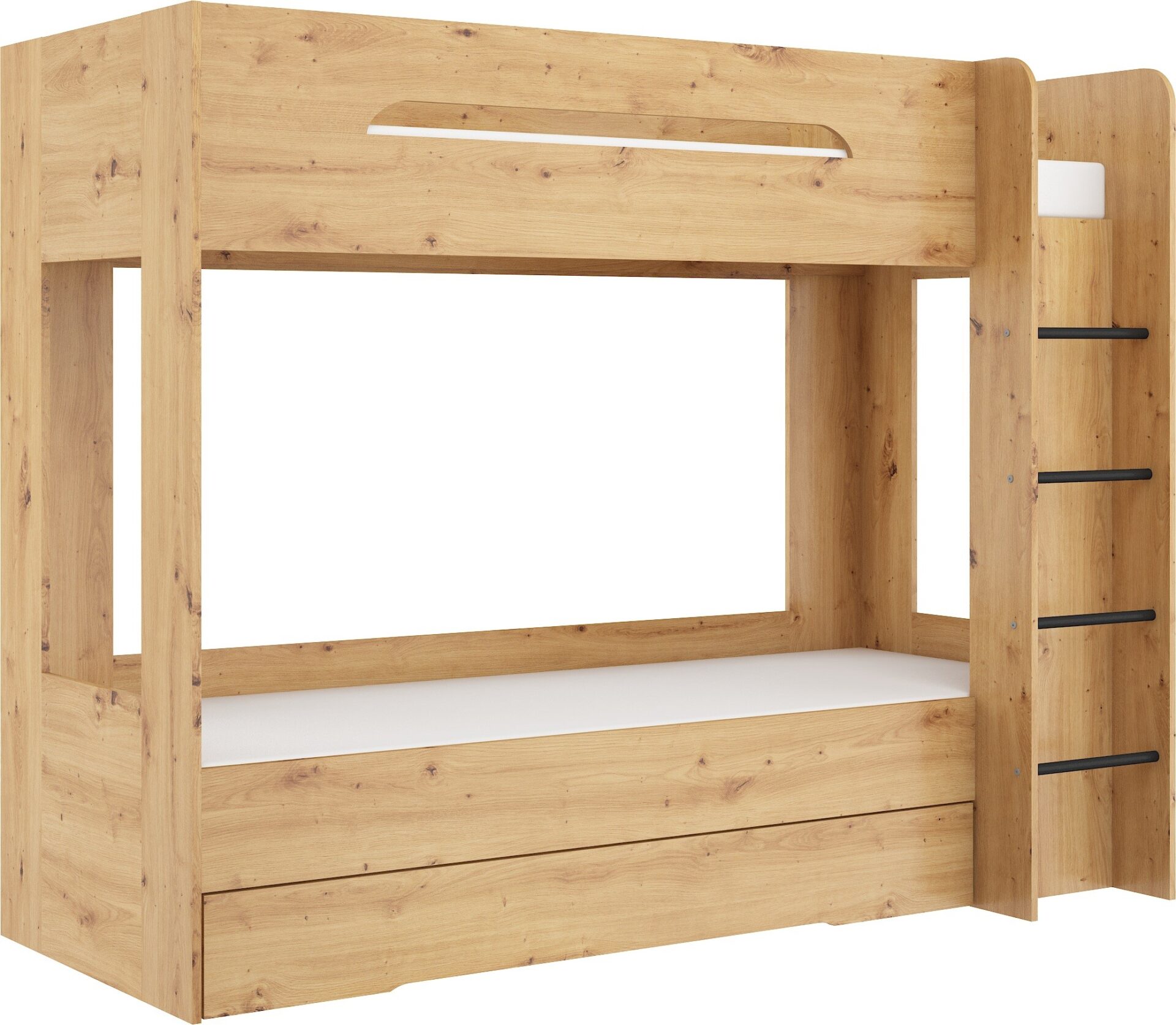 Dviaukštė lova vaikams arba jaunimui, 80x200, BLIN, ąžuolo imitacija, meniškas raštas