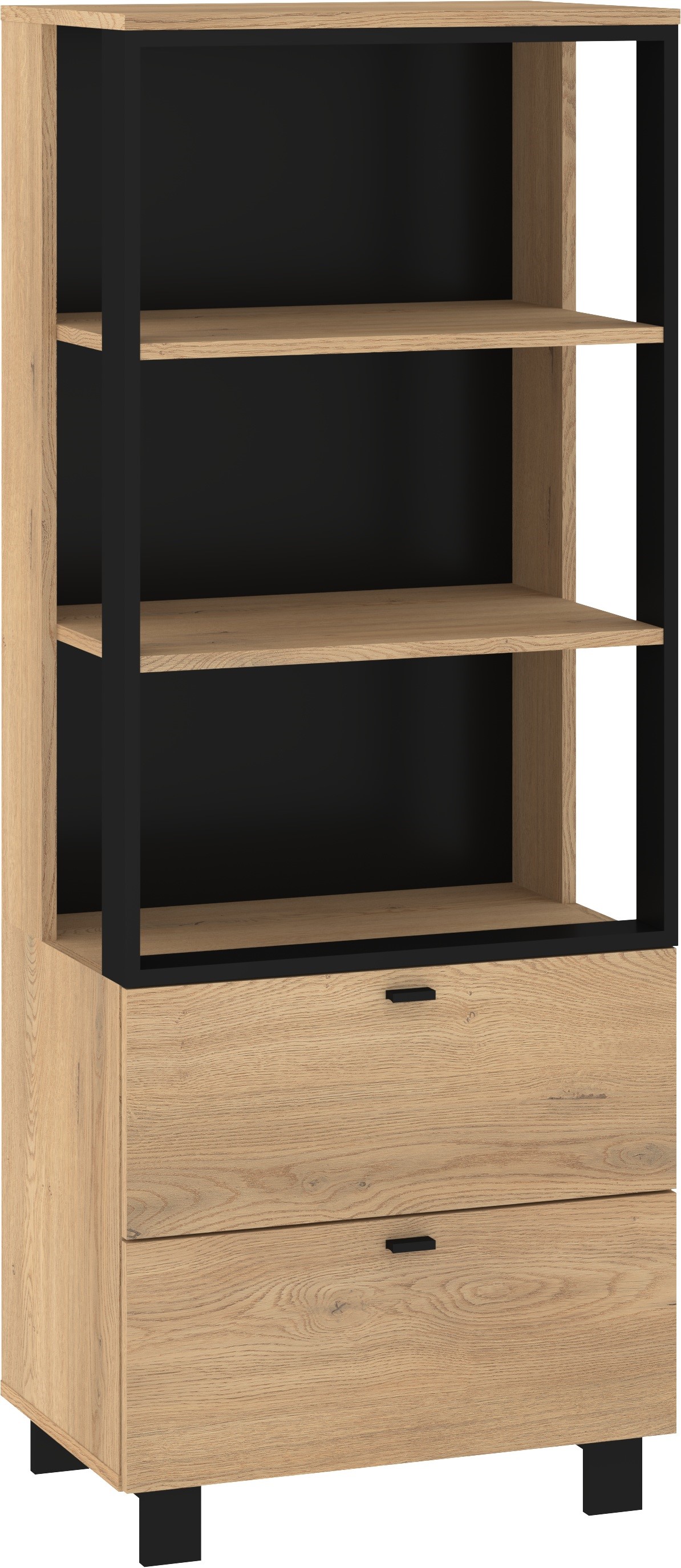 GAVES 08 baldų knygų lentyna su stalčiais ir lentynomis svetainės palėpei, Cremona ąžuolo juodas