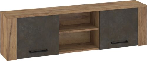 DELIS 13 baldai, prie sienos pakabinama lentynų spintelė su durelėmis, auksinė, ruda