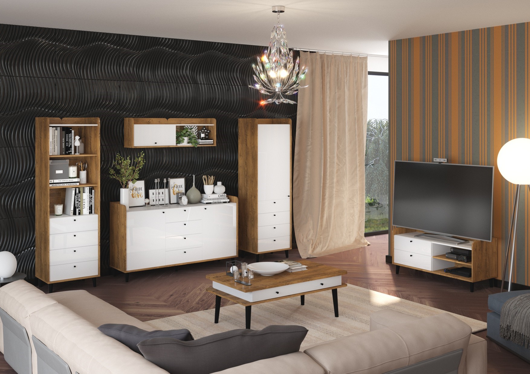 CELO baldai #3 svetainės komplektas su sienine spintele