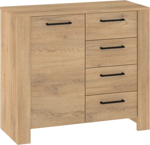 DELIS 02 baldų komoda su durelėmis svetainei, kremonos ąžuolas