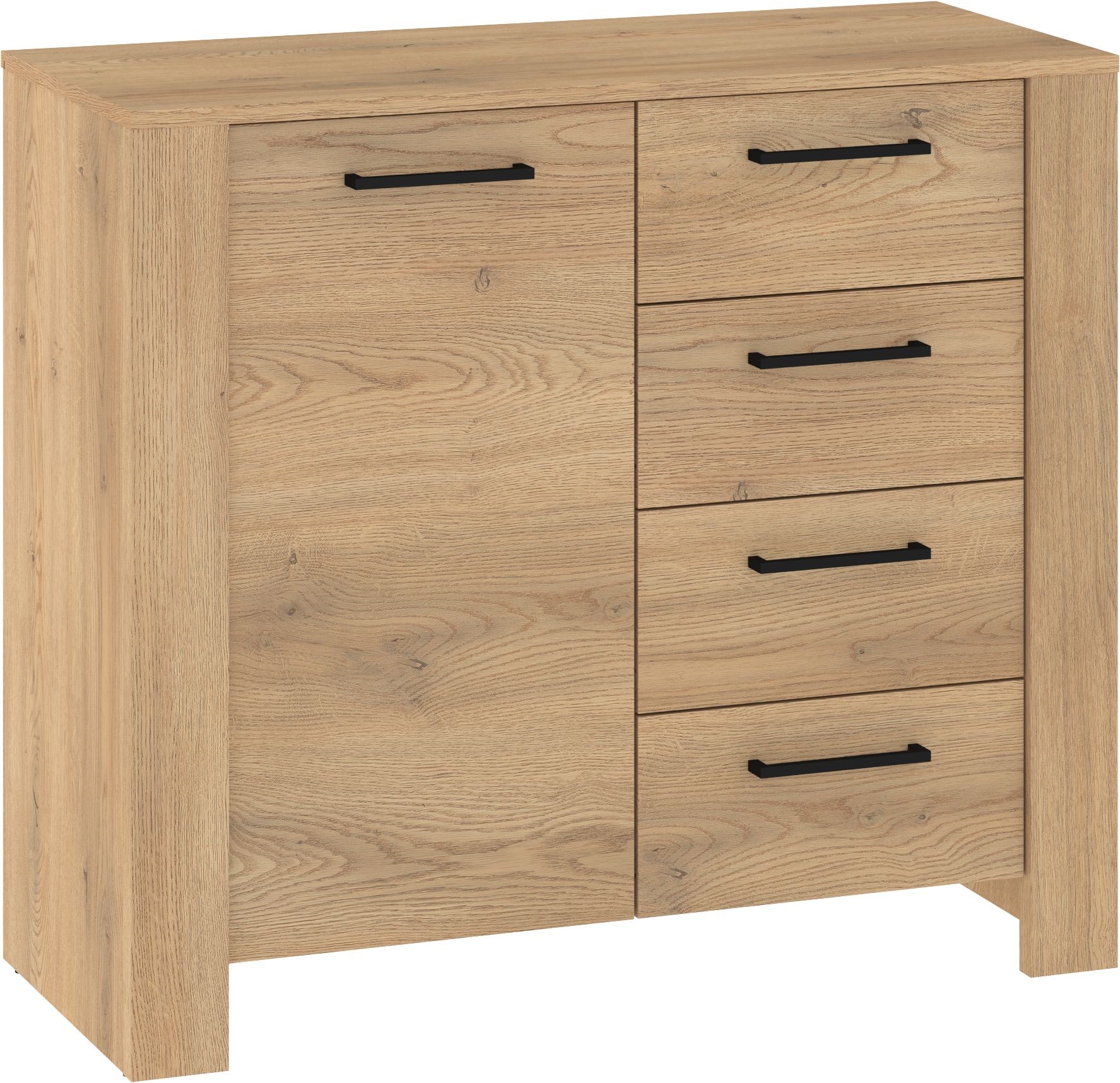 DELIS 02 baldų komoda su durelėmis svetainei, kremonos ąžuolas