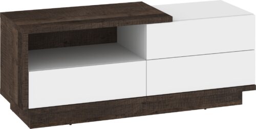 BRITA 20 baldų komoda, stalas, TV spintelė su stalčiumi, ąžuolo granito spalvos, balta blizgi spalva