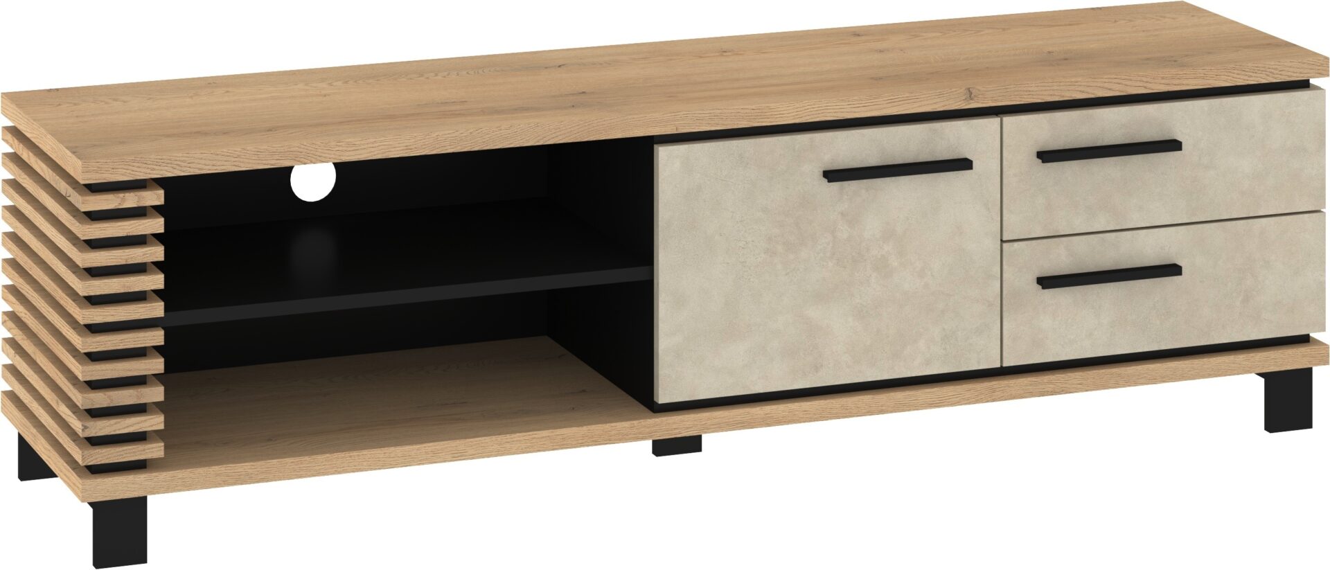 MILAR 10 baldų komoda, TV staliukas, 1x2x2 cm, Kretos ąžuolas, Granados migdolų spalva, juoda