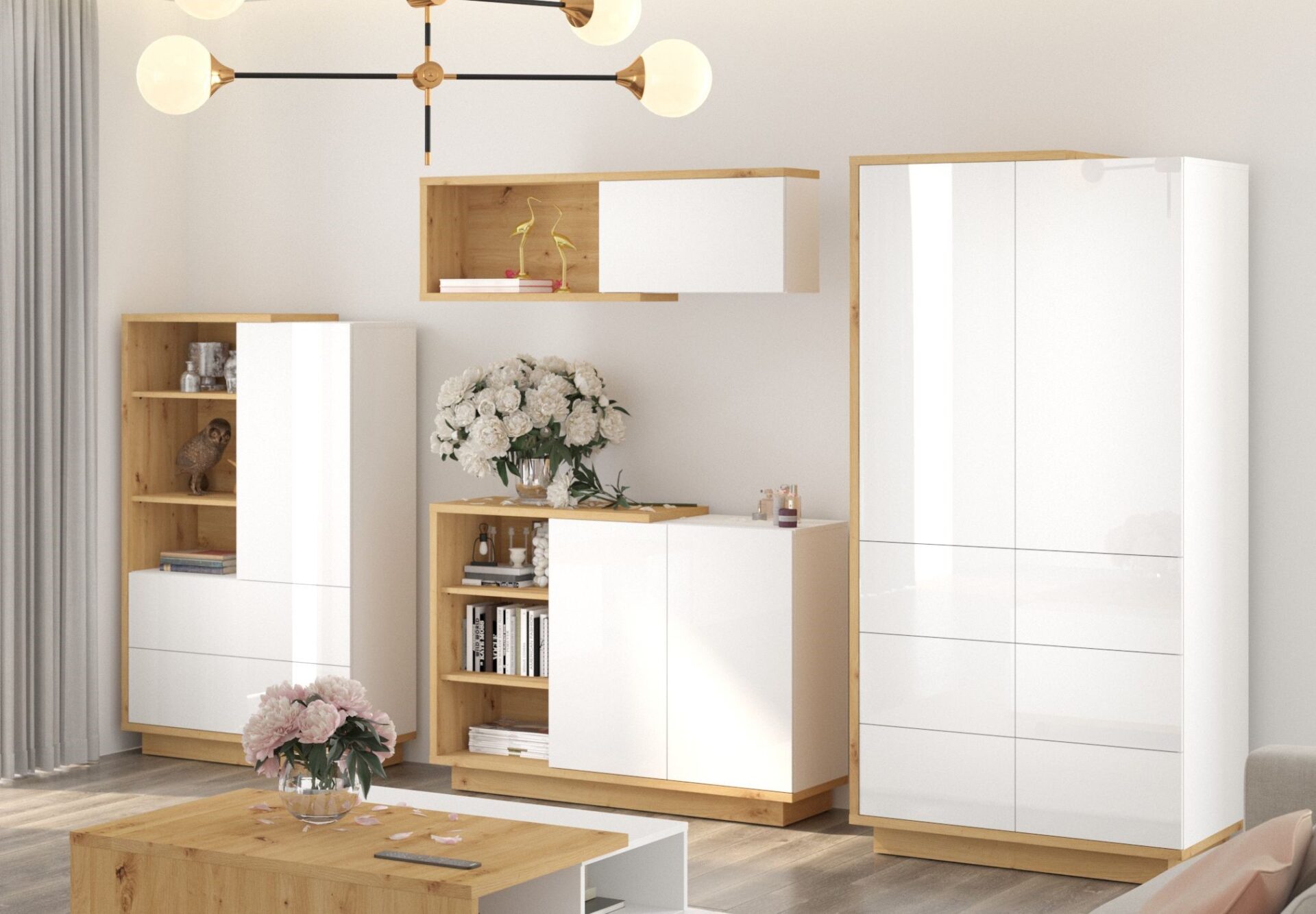 BRITA baldai #4 kambarių knygų lentyna komoda drabužių spinta lentyna meniškas ąžuolas baltas blizgus