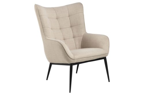 FABIO smėlio spalvos (Basel 24 audinys) / juodos kojelės – dygsniuotas poilsio krėslas svetainei / biurui, apmuštas