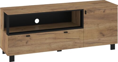 GAVES 13 baldų komoda, stalas, TV spintelė, palėpės formos, svetainė, ąžuolas, aukso ir juodos spalvos