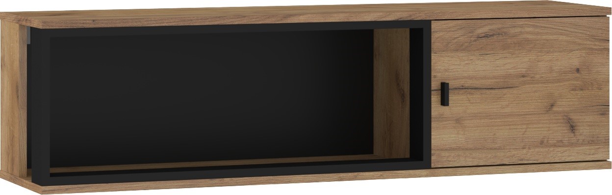 GAVES 15 baldai, sieninė lentyna, palėpės spintelė, ąžuolo spalvos, auksinė, juoda