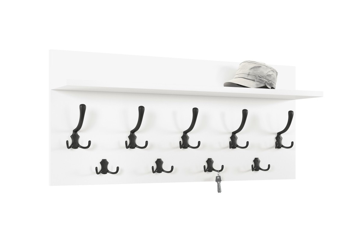 FINLO matinės baltos/matinės juodos rankenėlės - MODERNUS SIENINIS PAKABINIMAS SU LENTYNA PRIEŠKORIUI 90 ir 70 cm