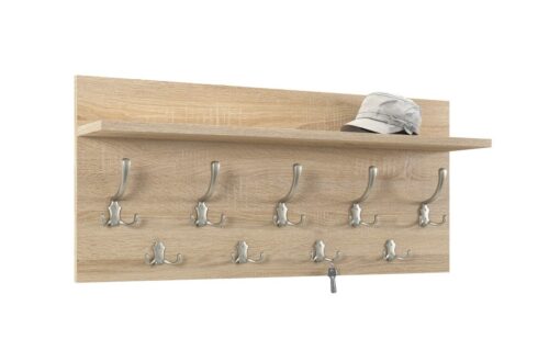 FINLO Sonoma ąžuolo/satininio nikelio rankenėlės – MODERNUS SIENINIS PAKABINUKAS SU LENTYNA KORDIUMUI 90 ir 70 cm