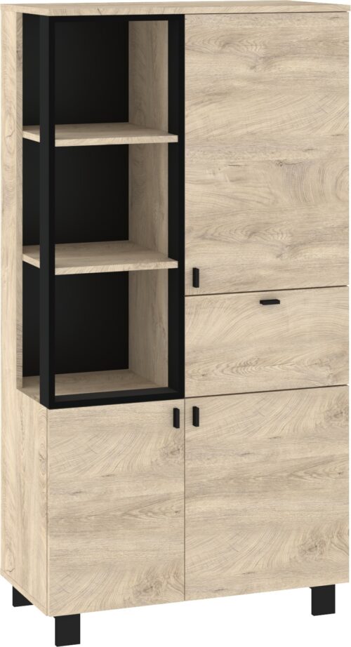 GAVES 09 baldai, palėpės lentynų spintelė svetainei, ąžuolo imitacija, juoda