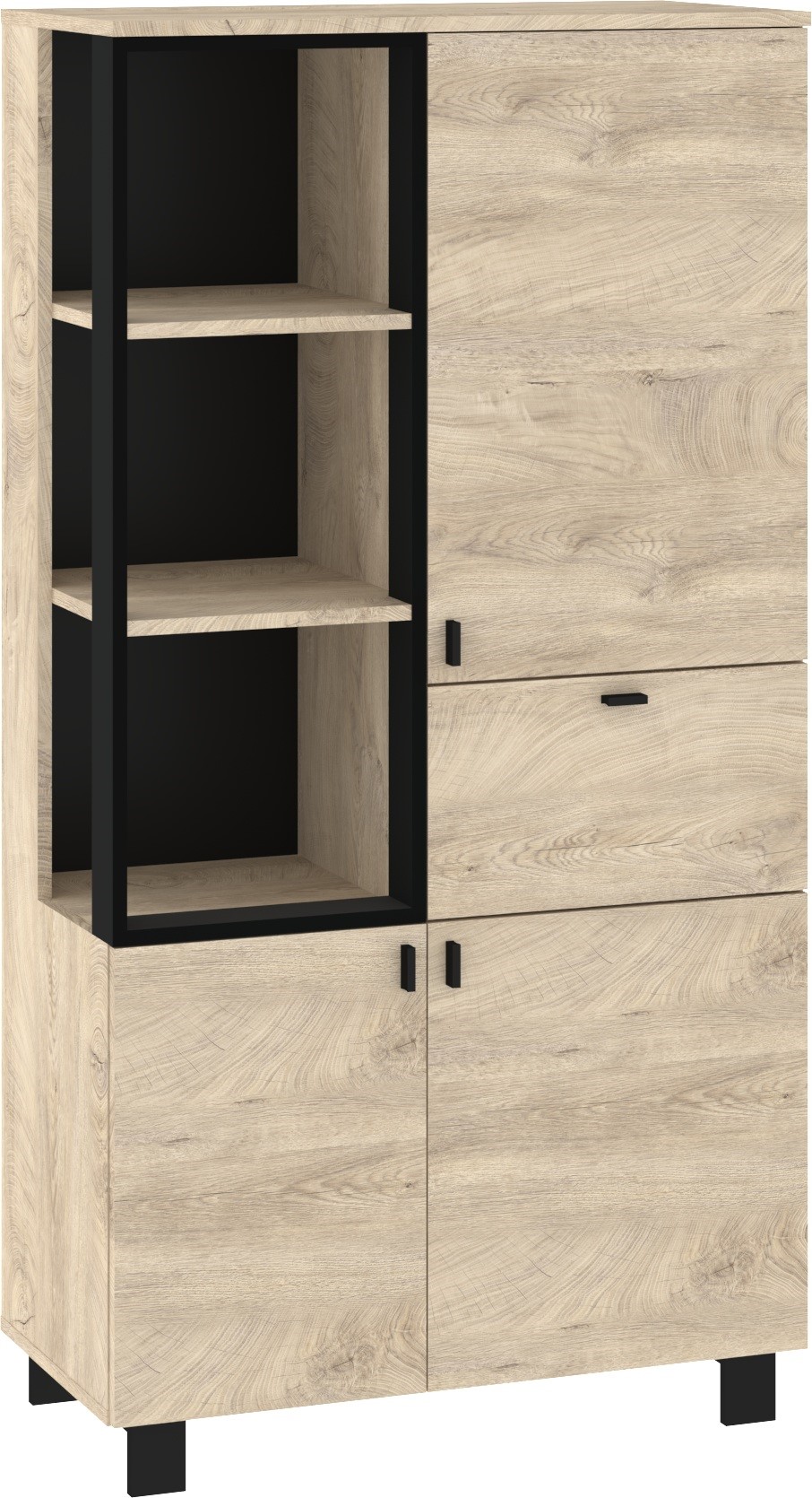 GAVES 09 baldai, palėpės lentynų spintelė svetainei, ąžuolo imitacija, juoda