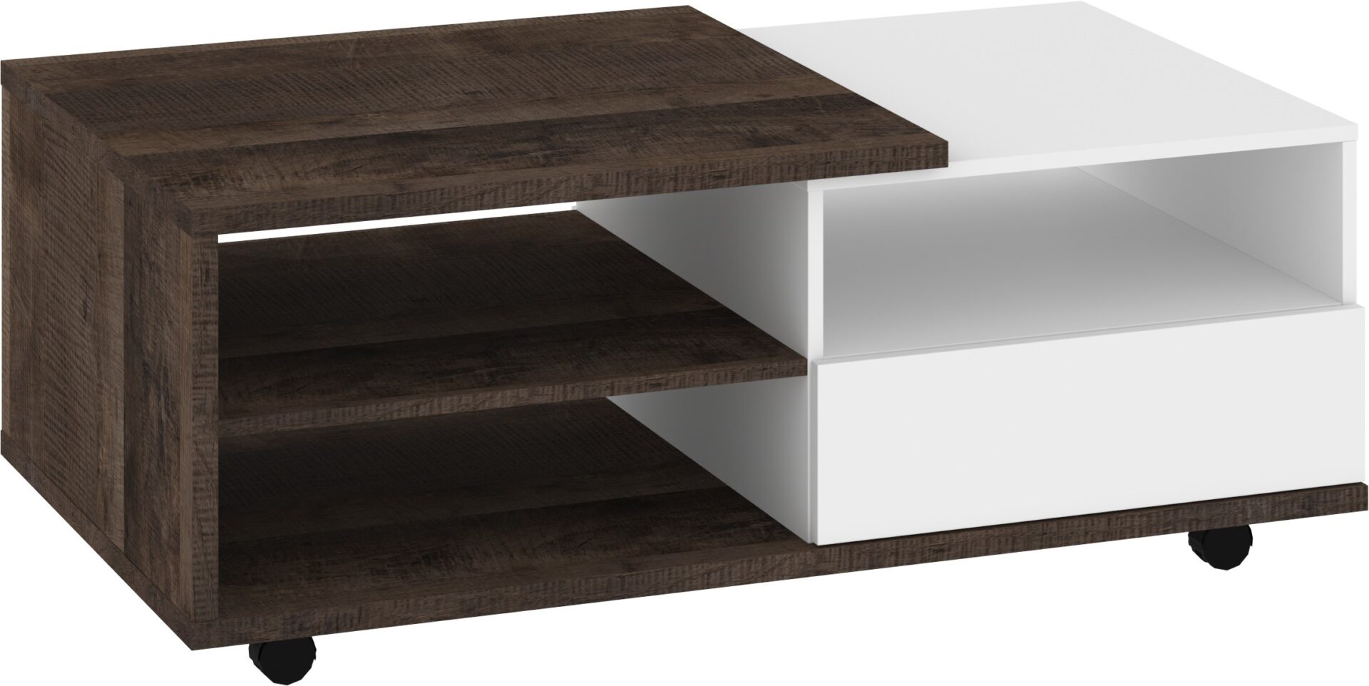 BRITA 12 baldų kavos staliukas su stalčiais, Grange ąžuolas, baltas blizgus