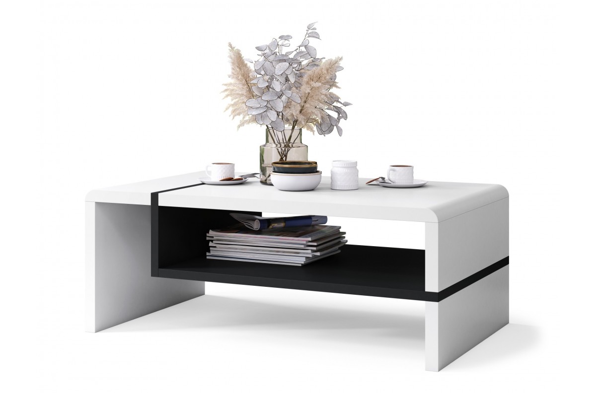 FOLK baltas/juodas - MODERNUS kavos staliukas su lentyna