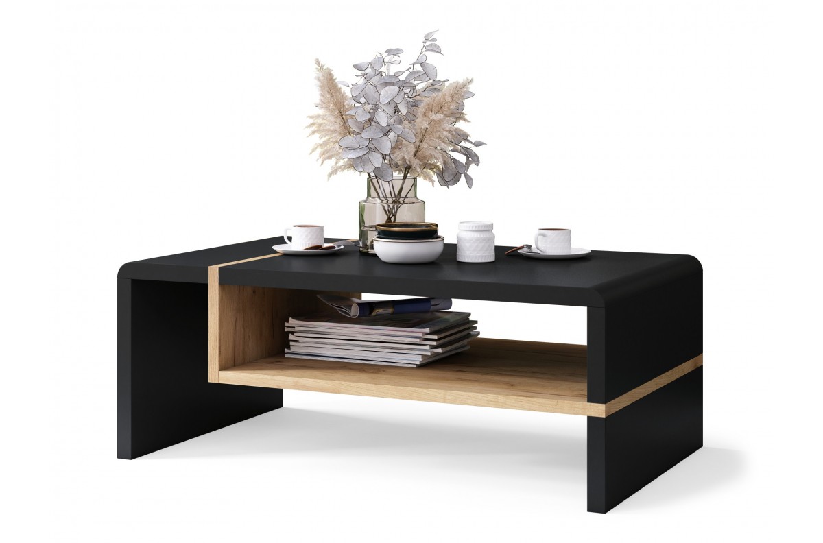 FOLK juodas/auksinis ąžuolas - MODERNUS kavos staliukas su lentyna