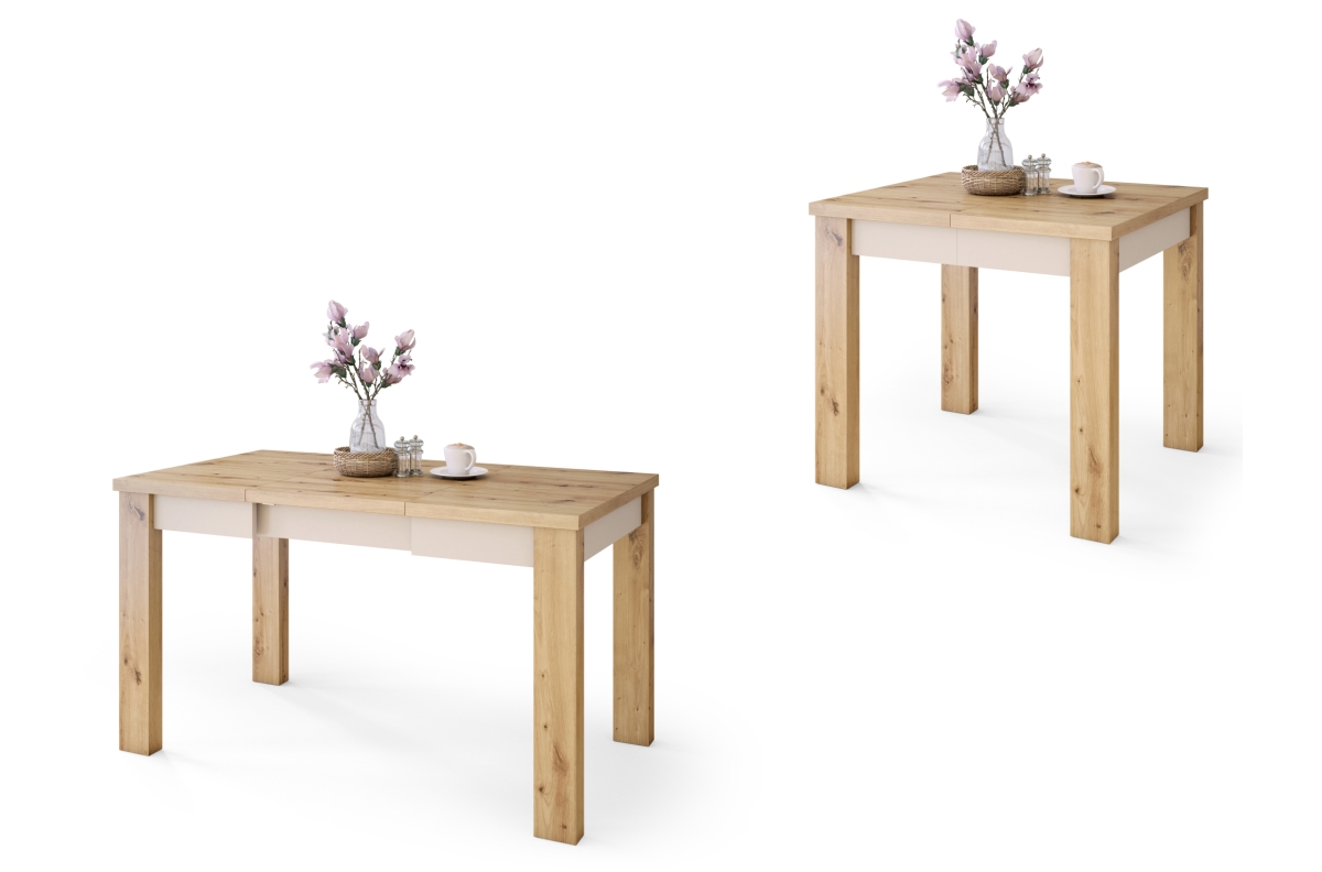 FONTE Artisan Oak / Beige (Champagne) - KLASIKINIS VIRTUVĖS/SVETAINĖS STALAS, IŠSITRAUKIAMAS IKI 130 CM!