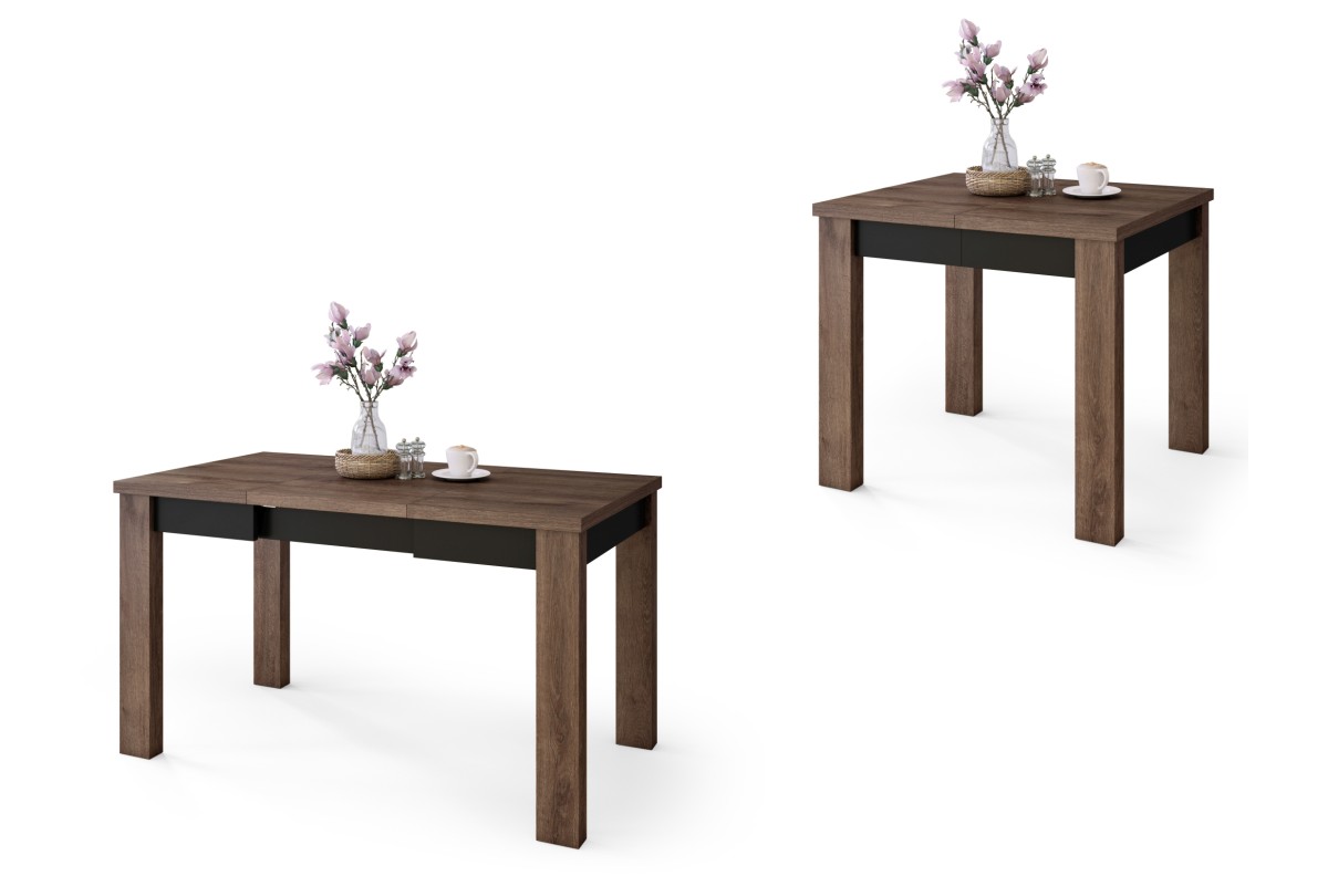 FONTE Rudo ąžuolo / Matinės juodos spalvos - KLASIKINIS VIRTUVĖS / SVETAINĖS STALAS, IŠPLĖSTAMA IKI 130 ARBA 155 CM!