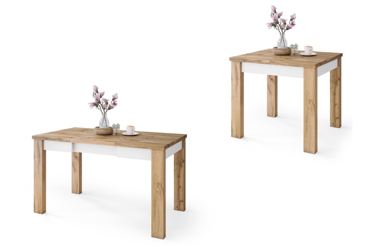 FONTE Wotan ąžuolas / matinė balta - KLASIKINIS VIRTUVĖS / SVETAINĖS STALAS, IŠPLĖSČIAMAS IKI 130 arba 155 cm!