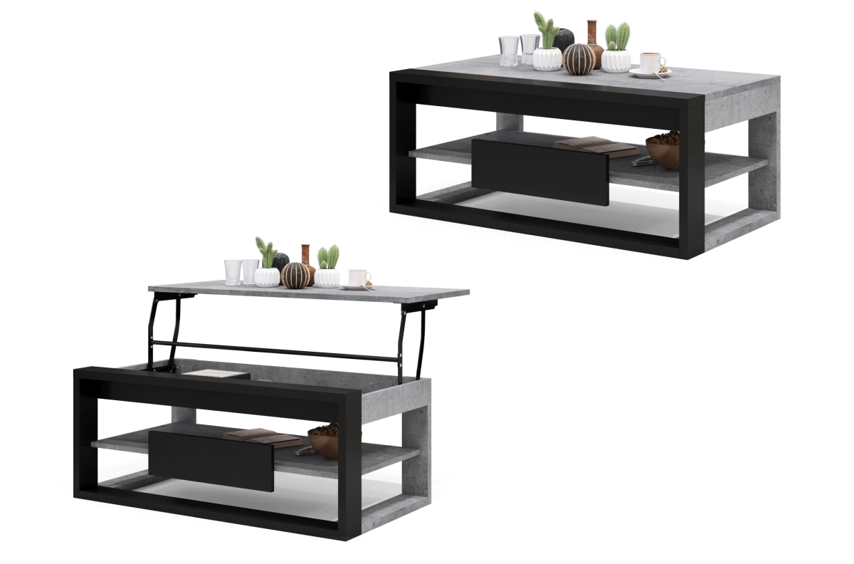 RĖMAS „Millenium Concrete“ / matinė juoda spalva - MODERNUS SUOLAS SU PAKELIAMU STALVIRŠIU + SANDĖLIAVIMO skyriumi + LENTYNA