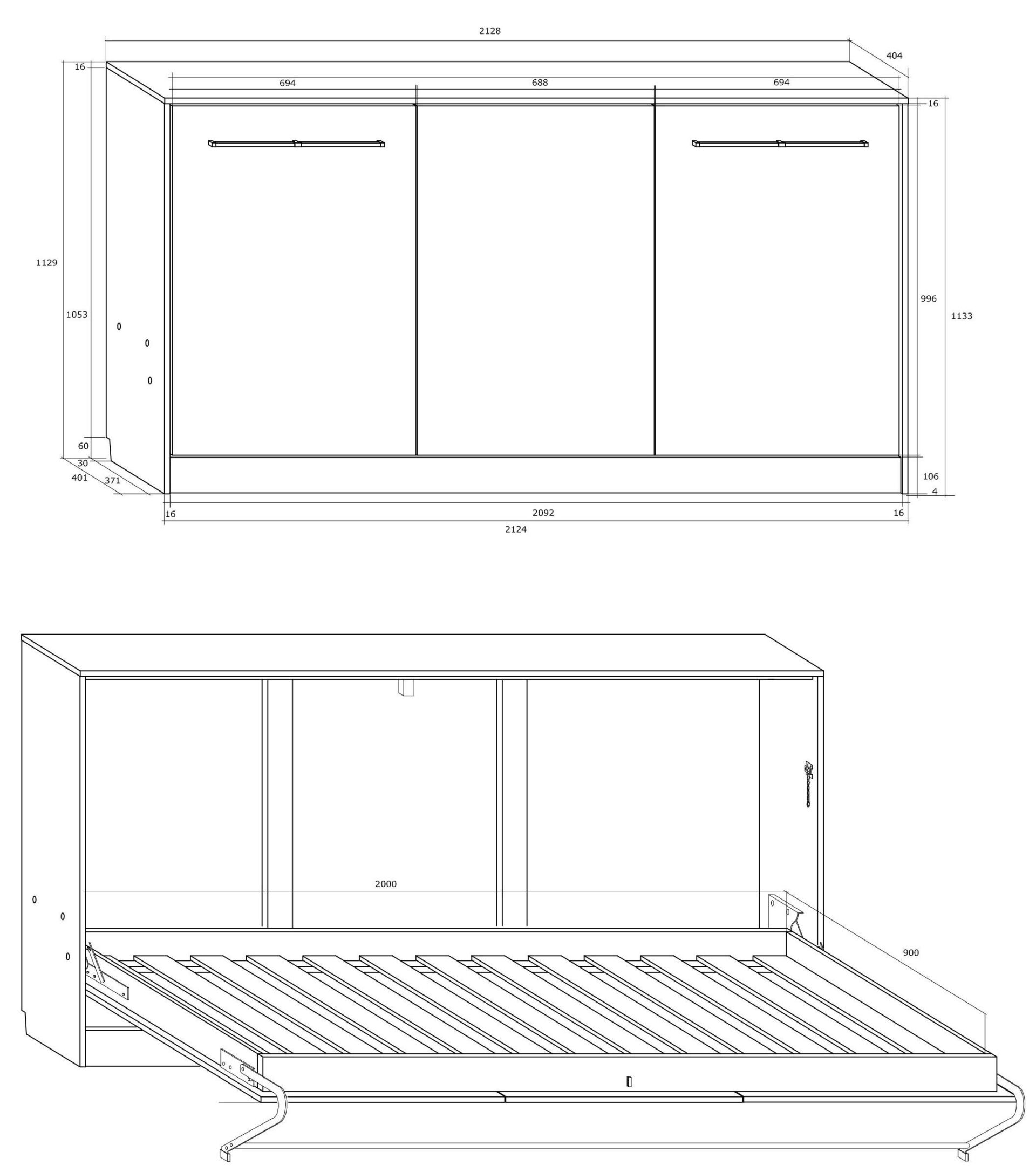 Sulankstoma sieninė lova 90x200 ERGO + pagrindas „Craft“ baltos grafito spalvos - Paveikslėlis 4