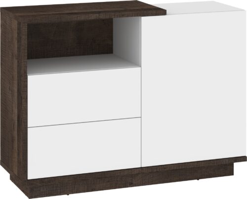 BRITA 03 baldų komoda su durelėmis ir lentyna, Grange ąžuolas, balta blizgi spalva