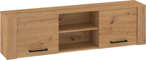 DELIS 13 baldai, sieninė lentynų spintelė su durelėmis, ąžuolo imitacija