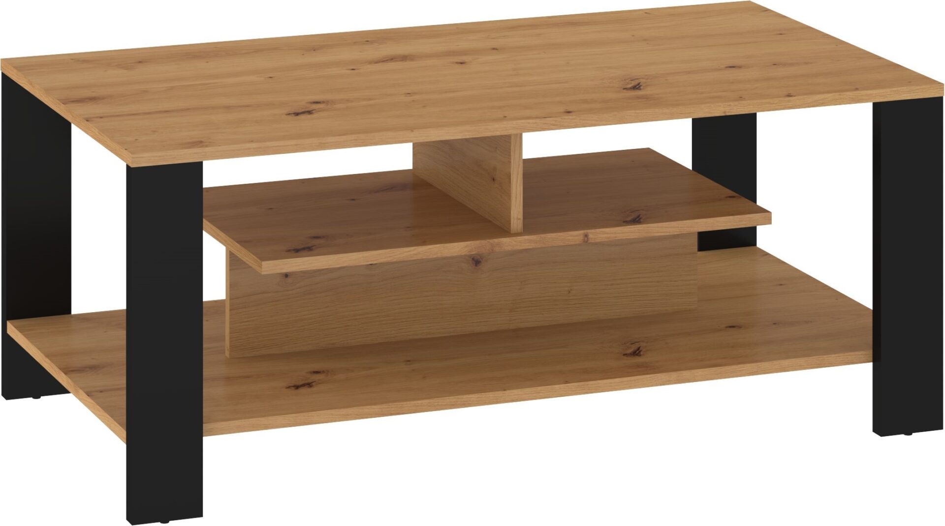 DELIS 06 kavos staliukas su lentyna svetainei, ąžuolo spalvos, juoda