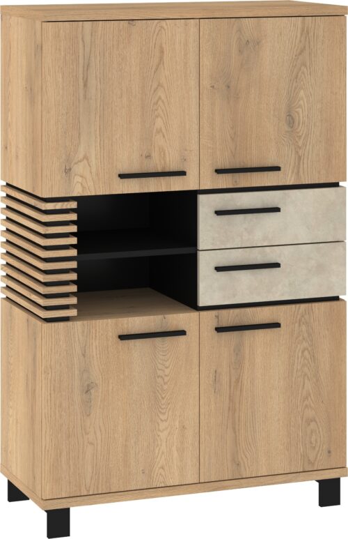 MILAR 08 žema baldų knygų lentyna, 4 vnt., 2 vnt., kreminis ąžuolas, granada, migdolų juoda spalva