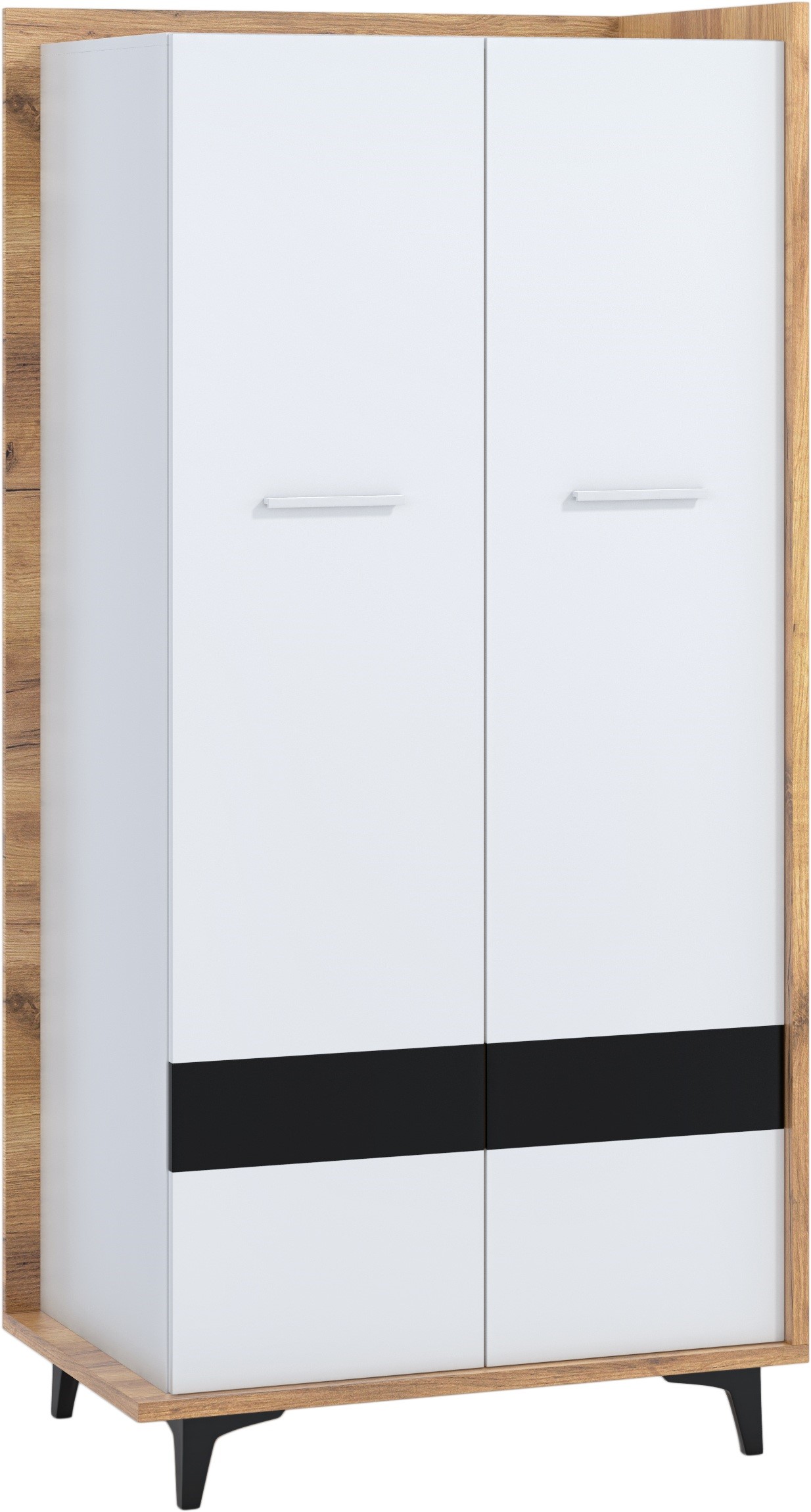 DOX 10 spinta prieškambariui, svetainei, miegamajam, ąžuolo dirbiniai, PLN, balta/juoda