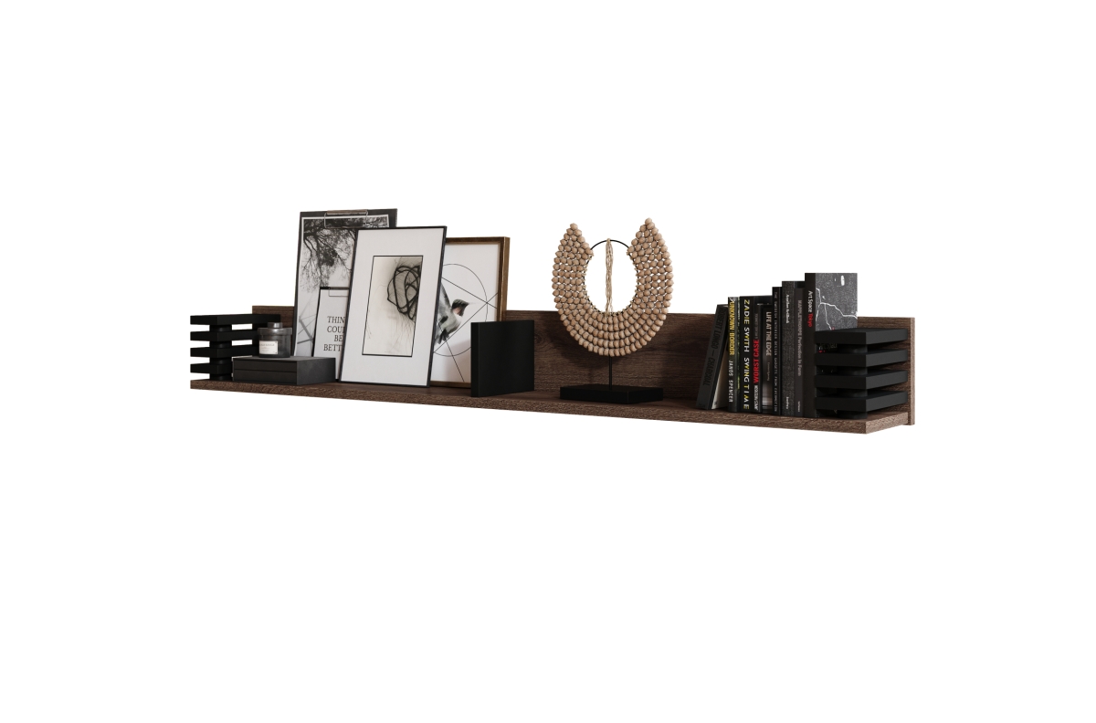 GOKEE PW-145 Rudo ąžuolo/matinės juodos spalvos - MODERNI PAKABINAMA/SIENINĖ LENTYNA SU LENTELĖMIS