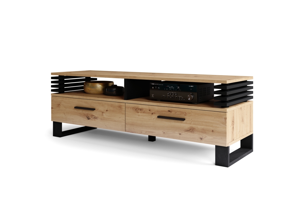 GOKEE RTV-145 Artisan Oak/Matt Black - MODERNUS TV STOVĖLIS SU UŽDAROMAIS RANKOMIS