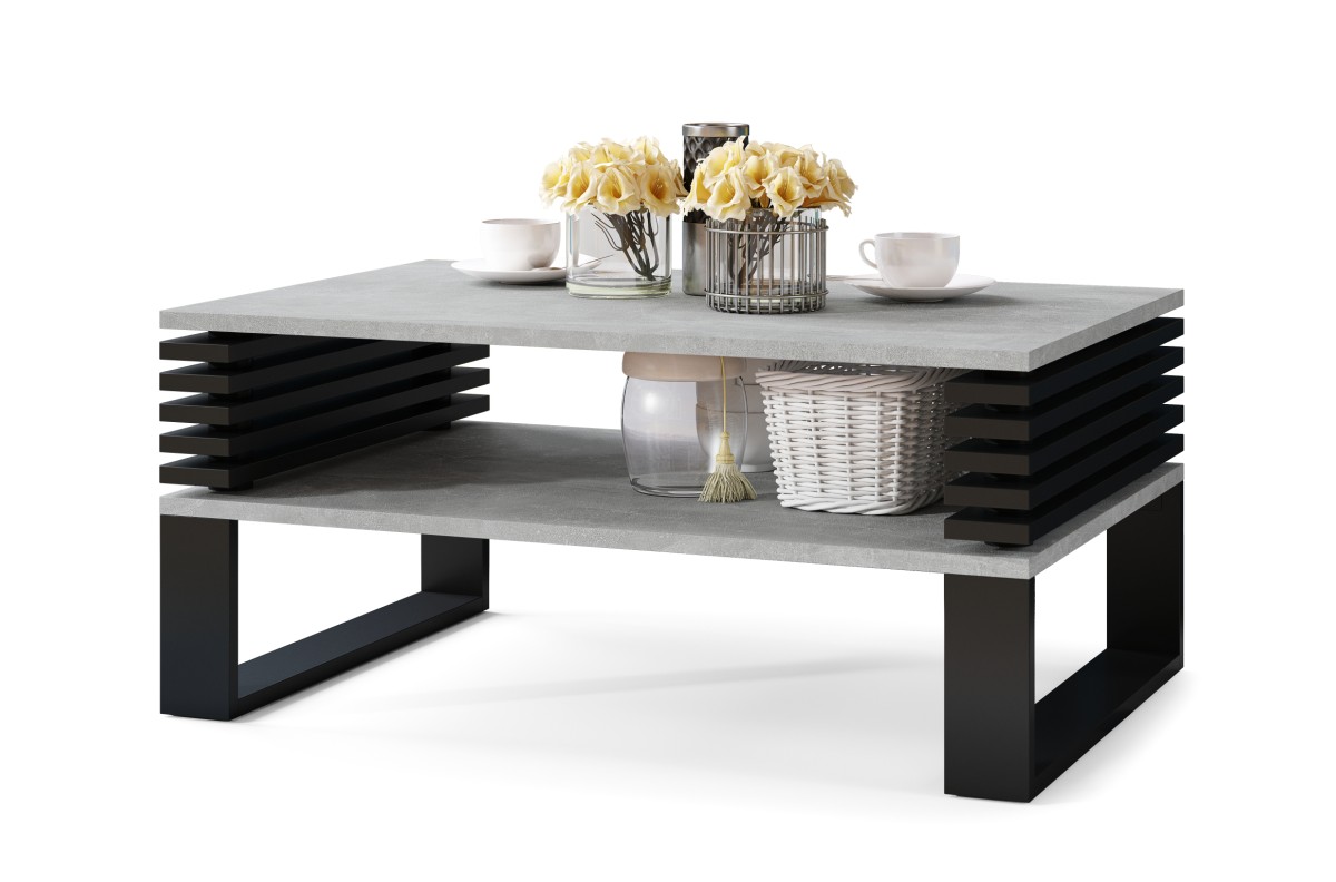 GOKEE S-90 Atelier šviesaus betono/matinės juodos spalvos - MODERNUS KAVOS STALIUKAS SU GROTELĖMIS