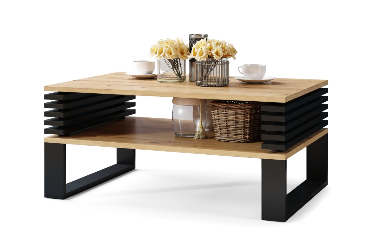 GOKEE S-90 Artisan Oak/Matt Black - MODERNUS KAVOS STALIUKAS SU GROTELĖMIS