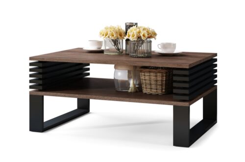 GOKEE S-90 Rudo ąžuolo/Matinės juodos spalvos – MODERNUS KAVOS STALIUKAS SU GROTELĖMIS