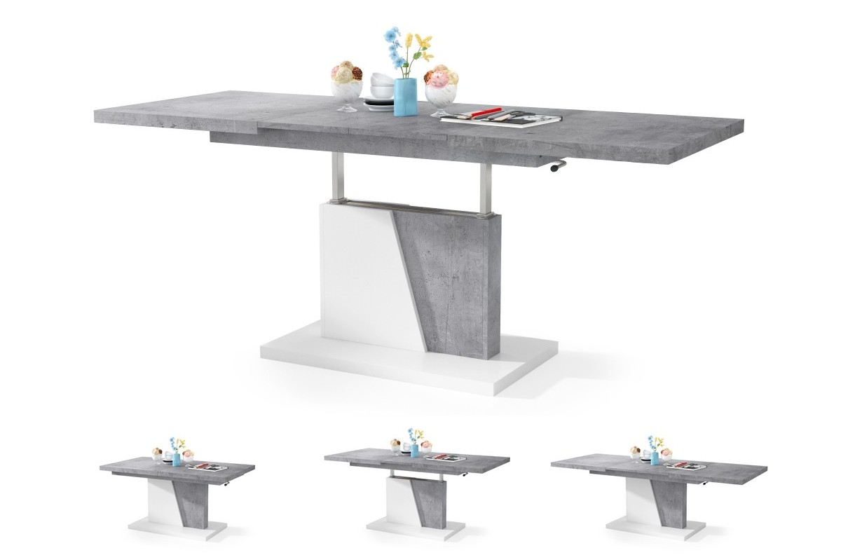 GRAND NOIR Millenium Concrete/White - MODERNUS IŠTRAUKIAMAS PAKELIAMAS STALAS