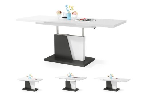 GRAND NOIR matinės baltos/antracito spalvos – MODERNUS IŠPLĖSTAMAS PAKELIAMAS STALIUKAS KAVOS STALIUKAS