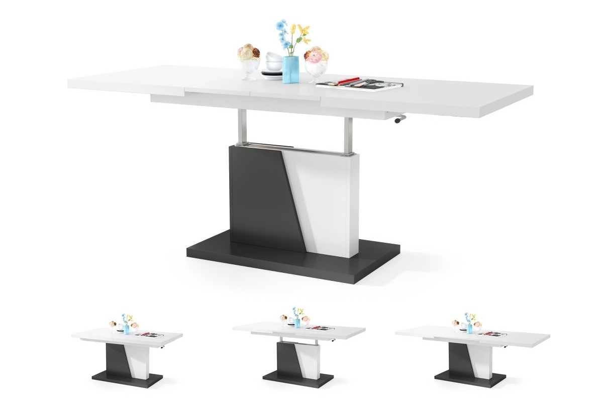 GRAND NOIR matinės baltos/antracito spalvos - MODERNUS IŠPLĖSTAMAS PAKELIAMAS STALIUKAS KAVOS STALIUKAS