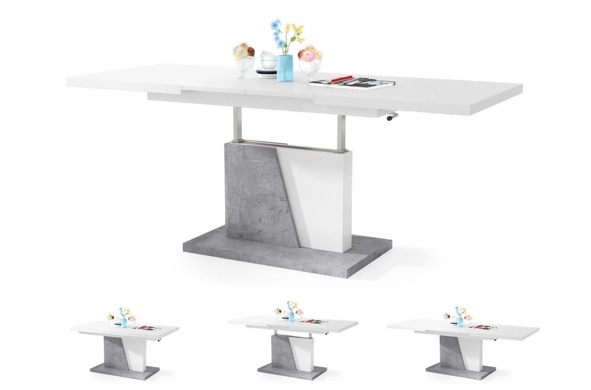 GRAND NOIR baltas/tūkstantmečio betonas - MODERNUS IŠTRAUKIAMAS PAKELIAMAS STALAS