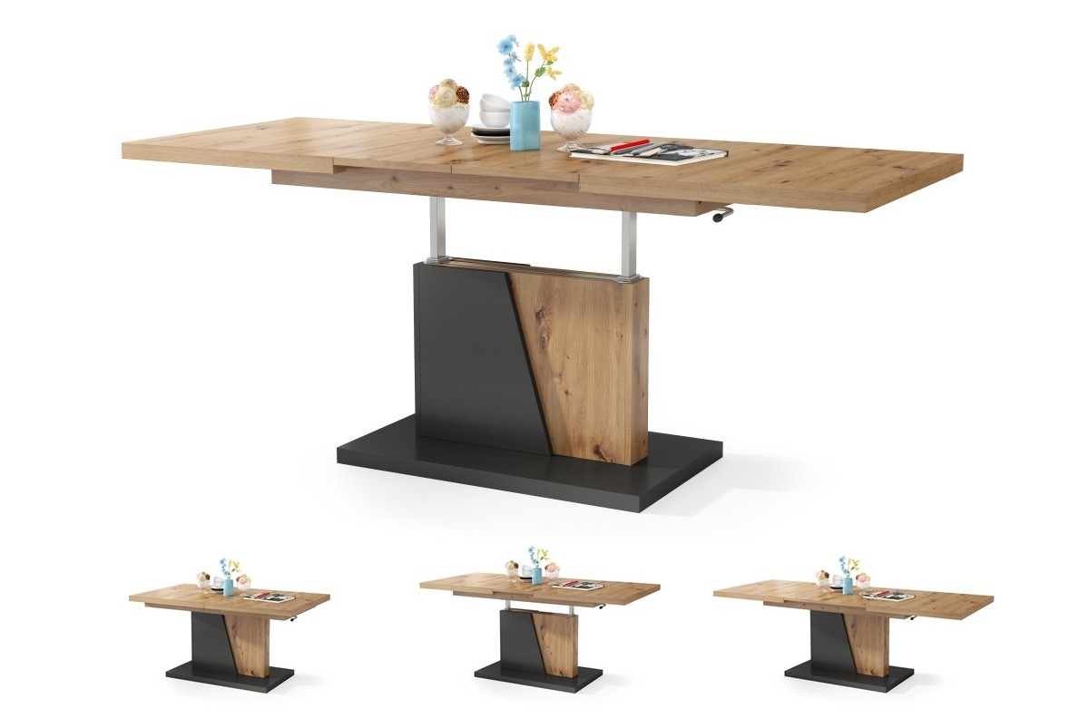 GRAND NOIR Artisan Oak/Anthracite - MODERNUS IŠTRAUKIAMAS PAKELIAMAS SUOLIO STALAS