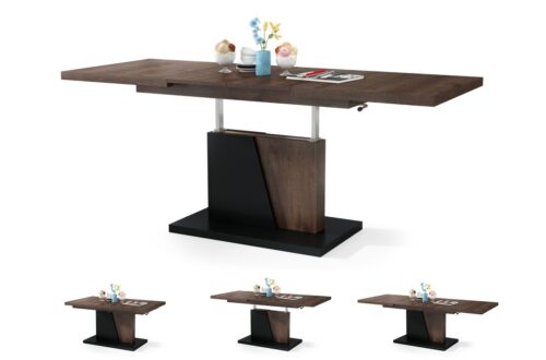 GRAND NOIR rudo ąžuolo / matinės juodos spalvos – MODERNUS IŠTRAUKIAMAS PAKELIAMAS KAVOS STALIUKAS