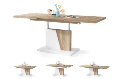 GRAND NOIR Sonoma ąžuolo/matinės baltos spalvos – MODERNUS IŠTRAUKIAMAS PAKELIAMAS KAVOS STALIUKAS