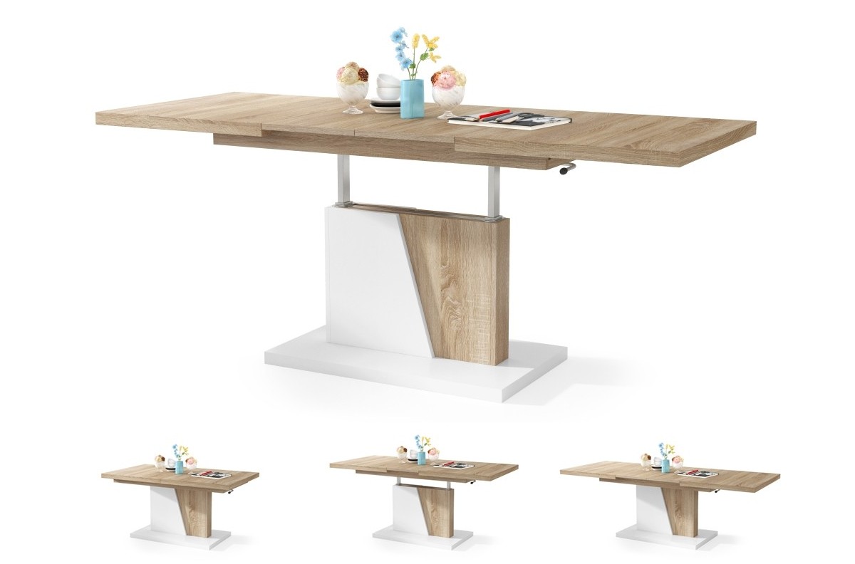 GRAND NOIR Sonoma ąžuolo/matinės baltos spalvos - MODERNUS IŠTRAUKIAMAS PAKELIAMAS KAVOS STALIUKAS