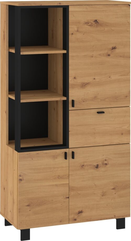GAVES 09 baldai, palėpės lentynų spintelė svetainei, ąžuolo dirbiniai, juoda