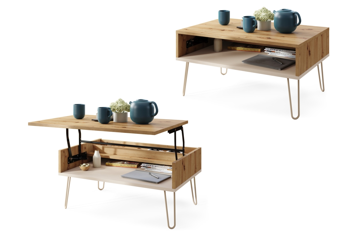 HAIRPIN S-90 Artisan Oak/Beige (Champagne) - MODERNUS KAVOS STALIUKAS SU PAKELIAMA STALVIRŠIU + SANDĖLIAVIMO KIEKIU + LENTYNA