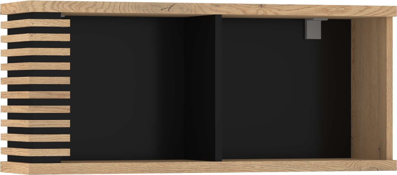 MILAR 07 baldai, sieninė lentyna knygoms, žaislams, kremonos ąžuolas, juoda