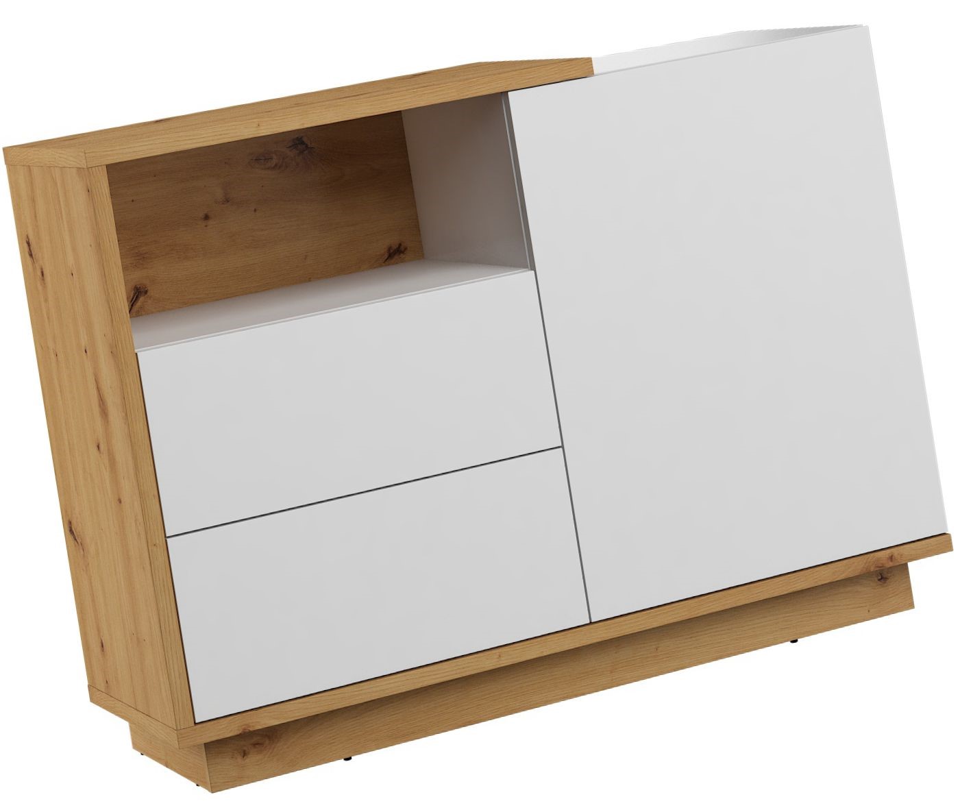 BRITA 03 baldų komoda su durelėmis ir lentyna, ąžuolo dirbiniai, balta blizgi spalva - Paveikslėlis 3