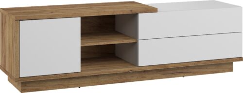 BRITA 21 baldų komoda, stalas, TV spintelė su stalčiais, ąžuolo spalvos, auksinė, balta