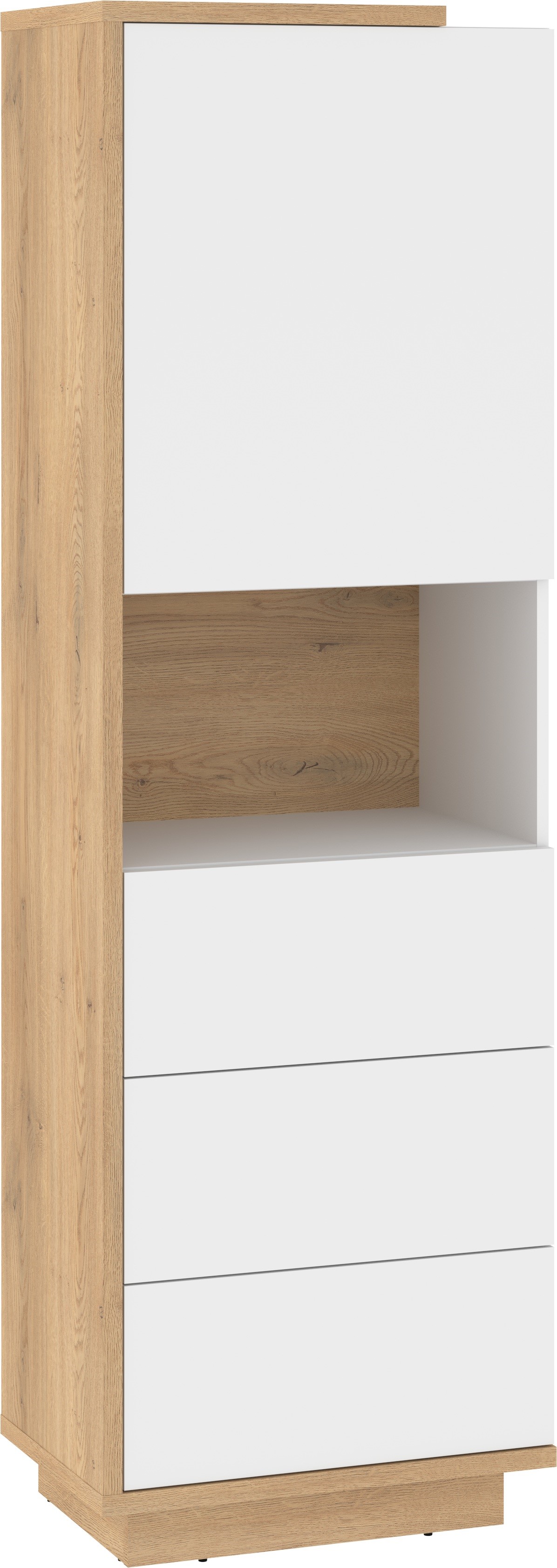 BRITA 18 aukšta knygų lentyna su stalčiais, durelėmis, lentyna, ąžuolas „Cremona“, balta